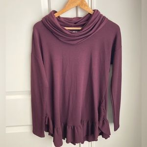 Vintage ANTHRO Cupio Cowl Neck Ruffle Hem Tee